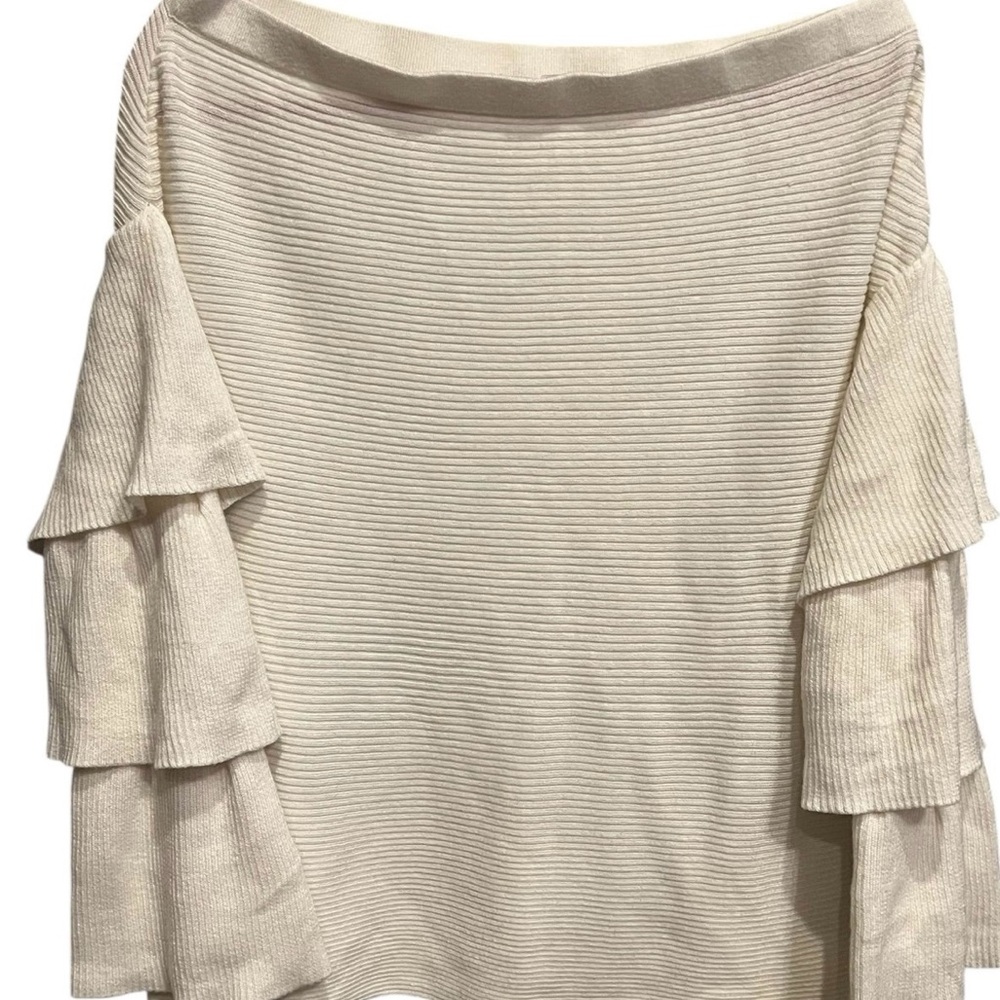 Sugarlips Off-the-Shoulder Cream Sweater with Ruffle Sleeves - Picture 5 of 8